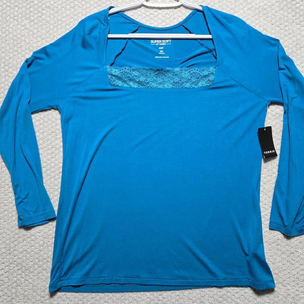 Torrid Supersoft Lace Inset Long Sleeve Top Size 00 Turkish Tile New