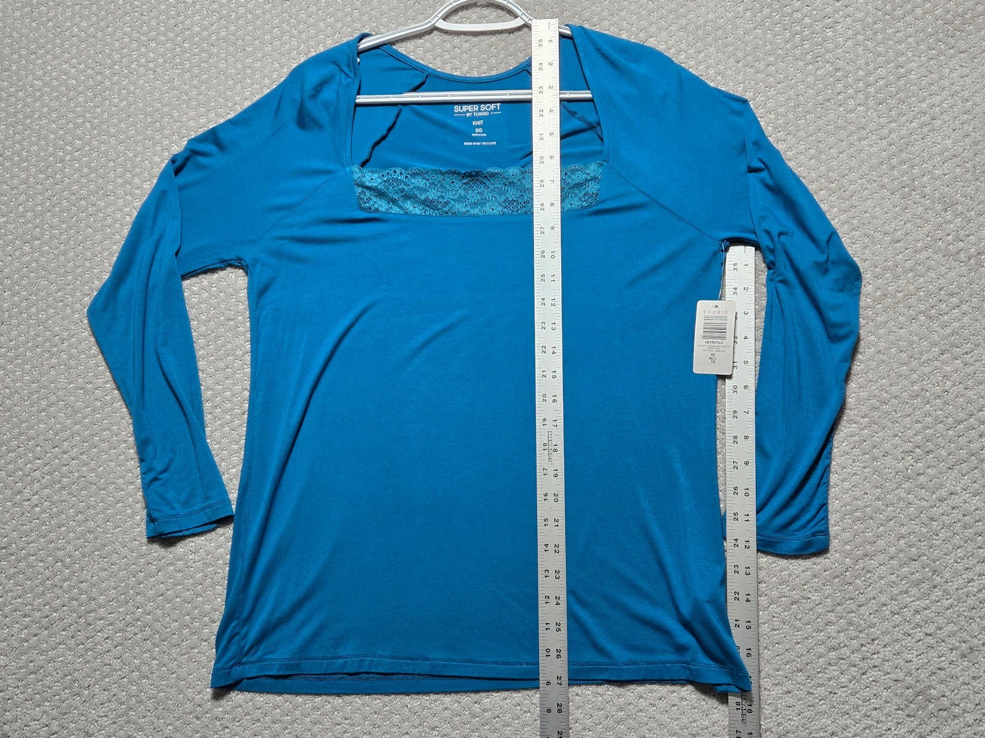 Torrid Supersoft Lace Inset Long Sleeve Top Size 00 Turkish Tile New 7