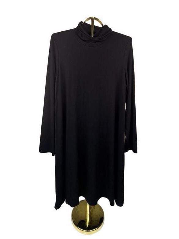 Eileen Fisher Turtleneck Swing Dress Size XL Black Viscose Jersey 2