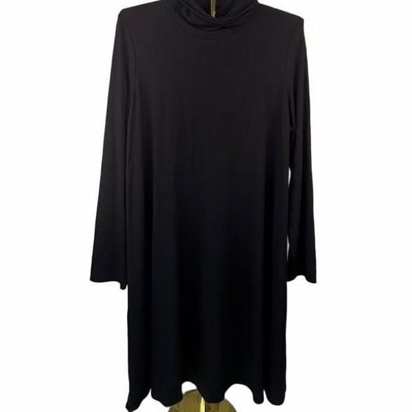Eileen Fisher Turtleneck Swing Dress Size XL Black Viscose Jersey
