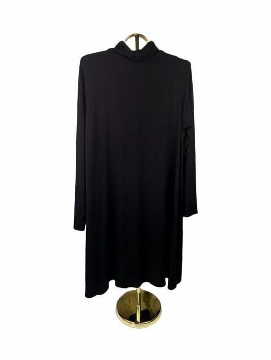 Eileen Fisher Turtleneck Swing Dress Size XL Black Viscose Jersey 3