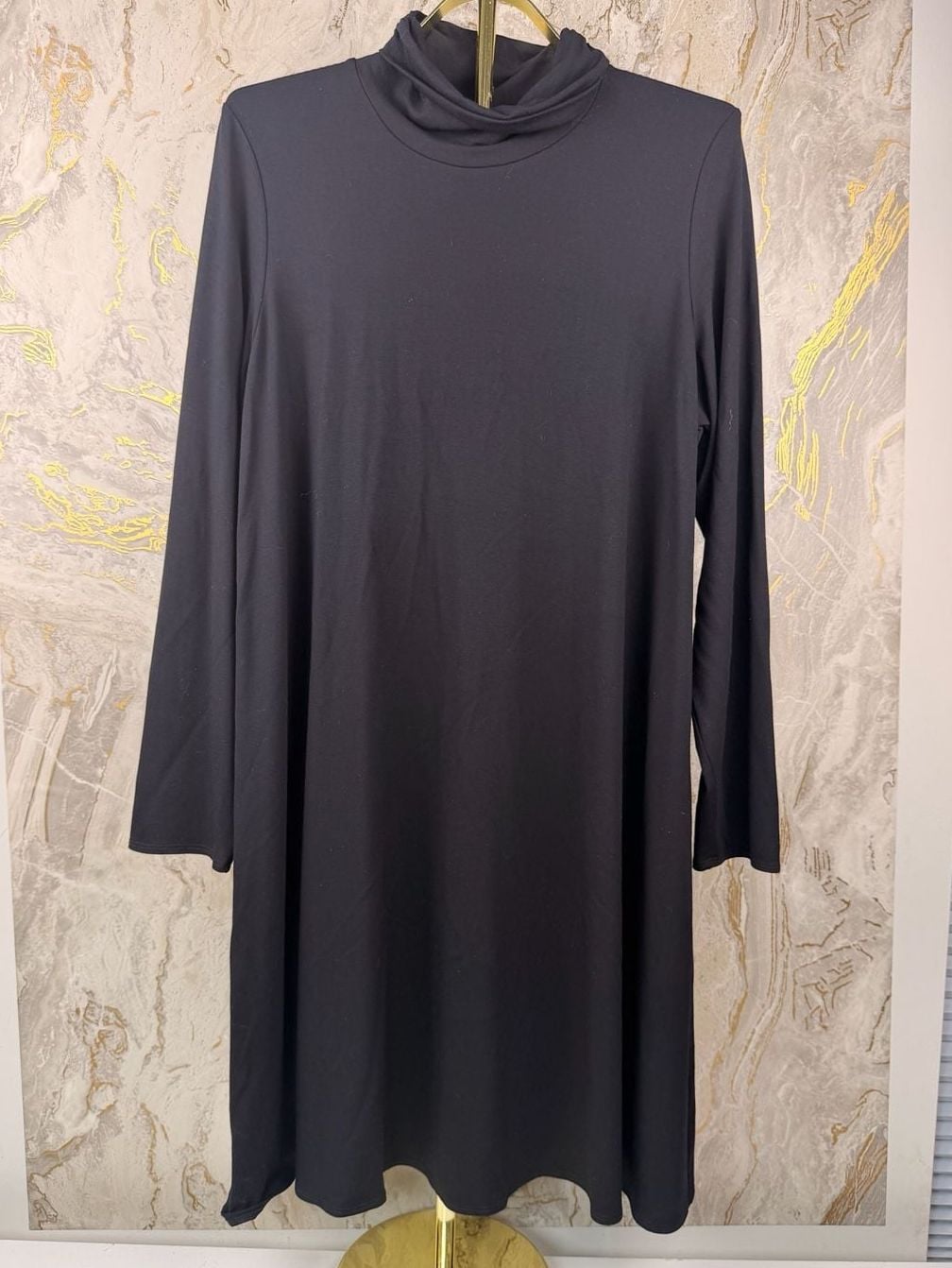 Eileen Fisher Turtleneck Swing Dress Size XL Black Viscose Jersey 5