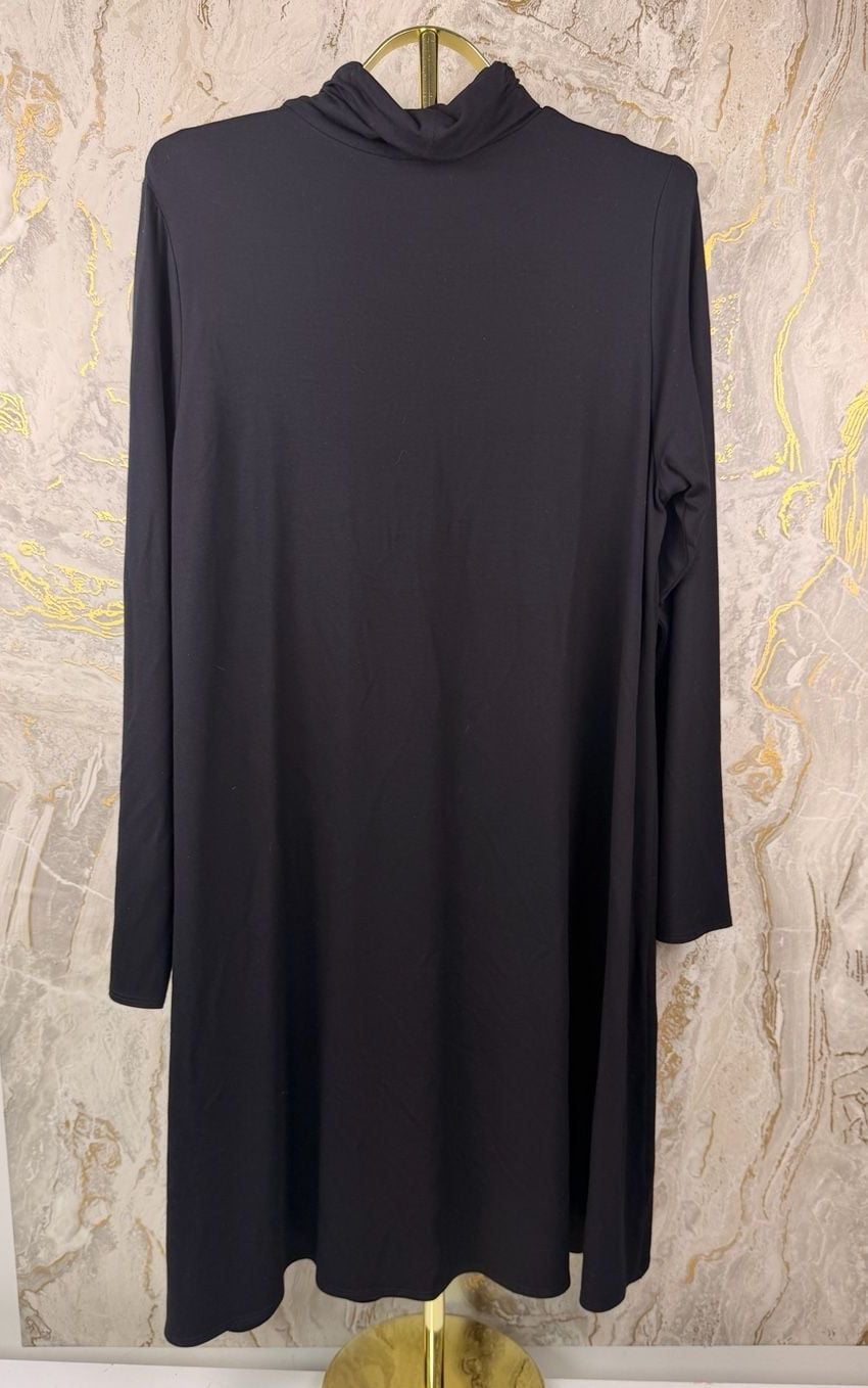 Eileen Fisher Turtleneck Swing Dress Size XL Black Viscose Jersey 8