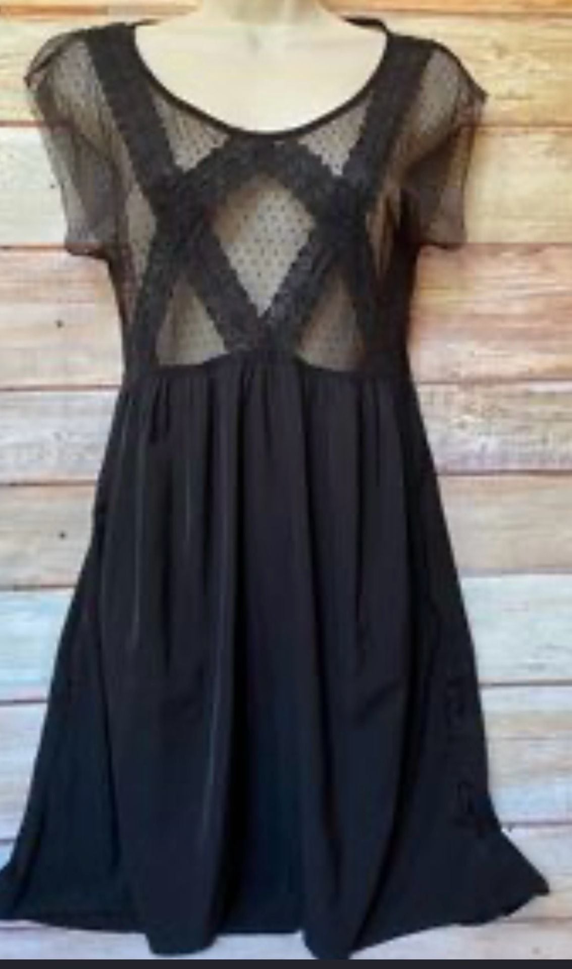 American Eagle Outfitters Dress Size 4 Black Mesh Lace Dot Mini 2