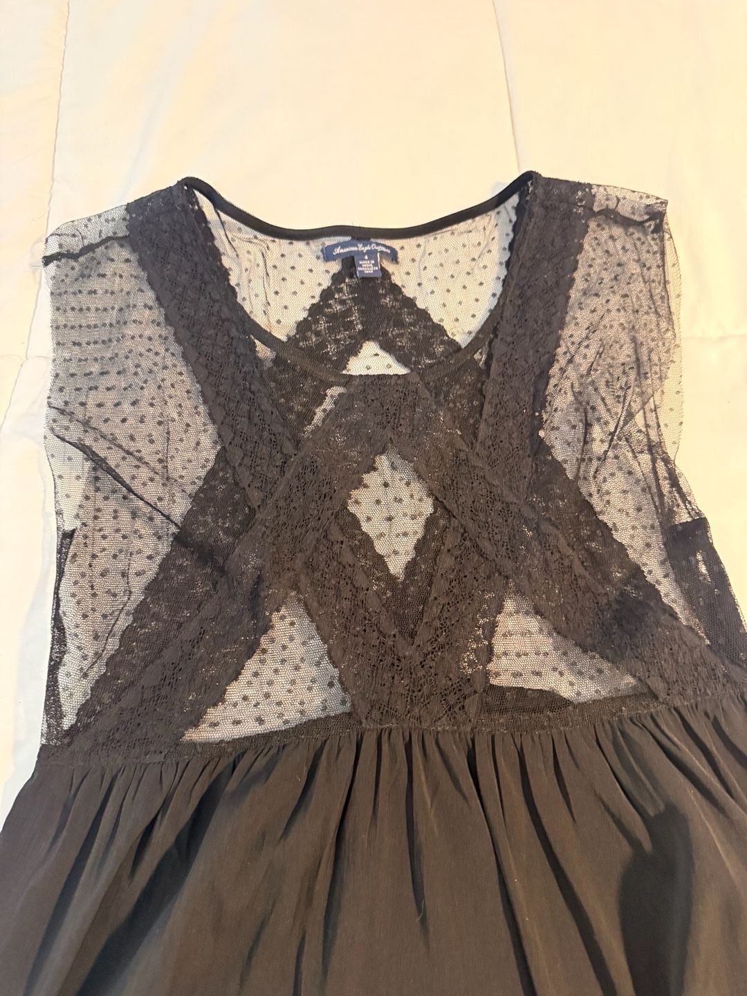 American Eagle Outfitters Dress Size 4 Black Mesh Lace Dot Mini 5