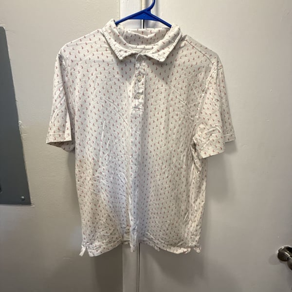 UNTUCKit Zandt Printed Performance Polo Large White Coral Sailboat