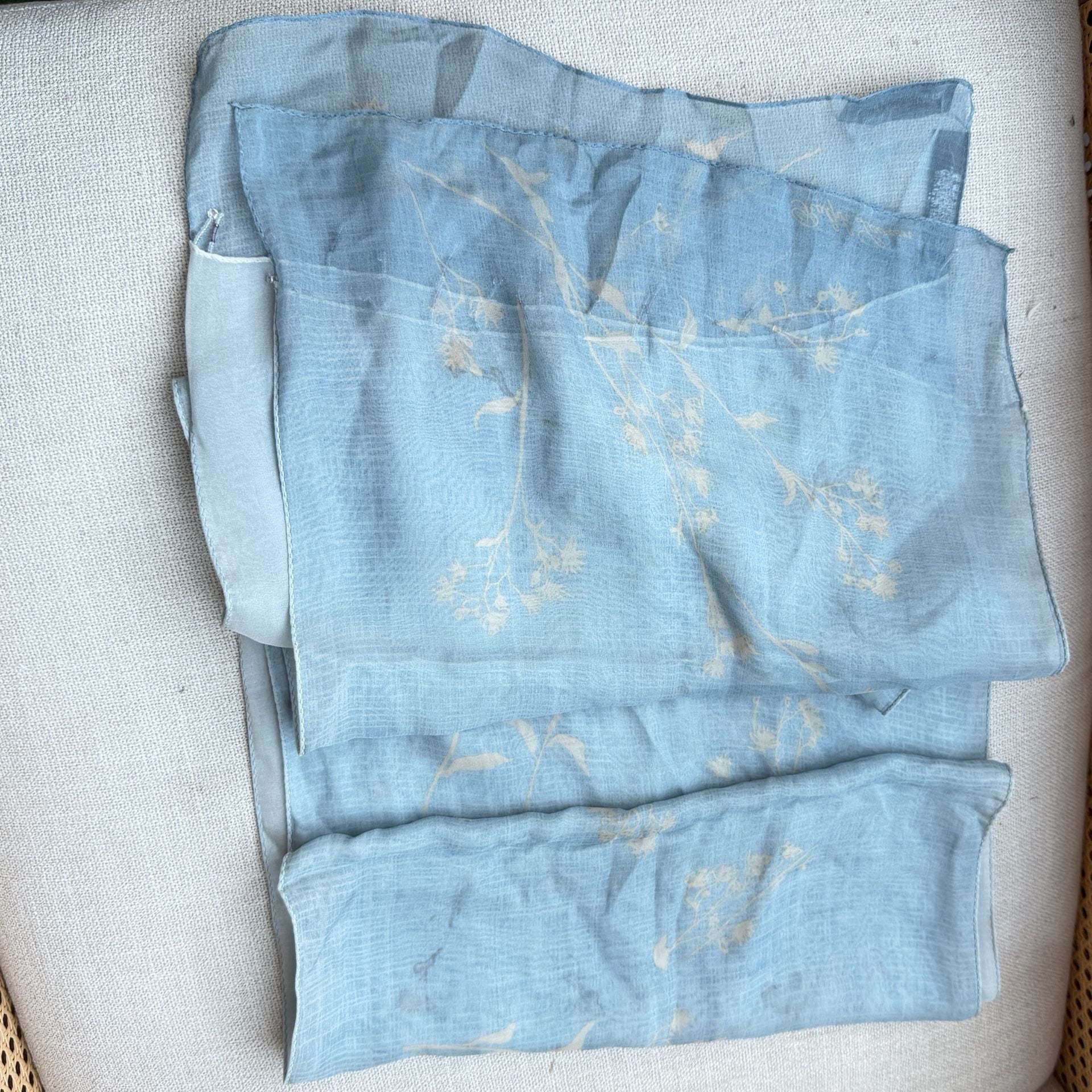 Ralph Lauren 100% Silk Blue Floral Beaded Scarf Wrap Made in Japan 1