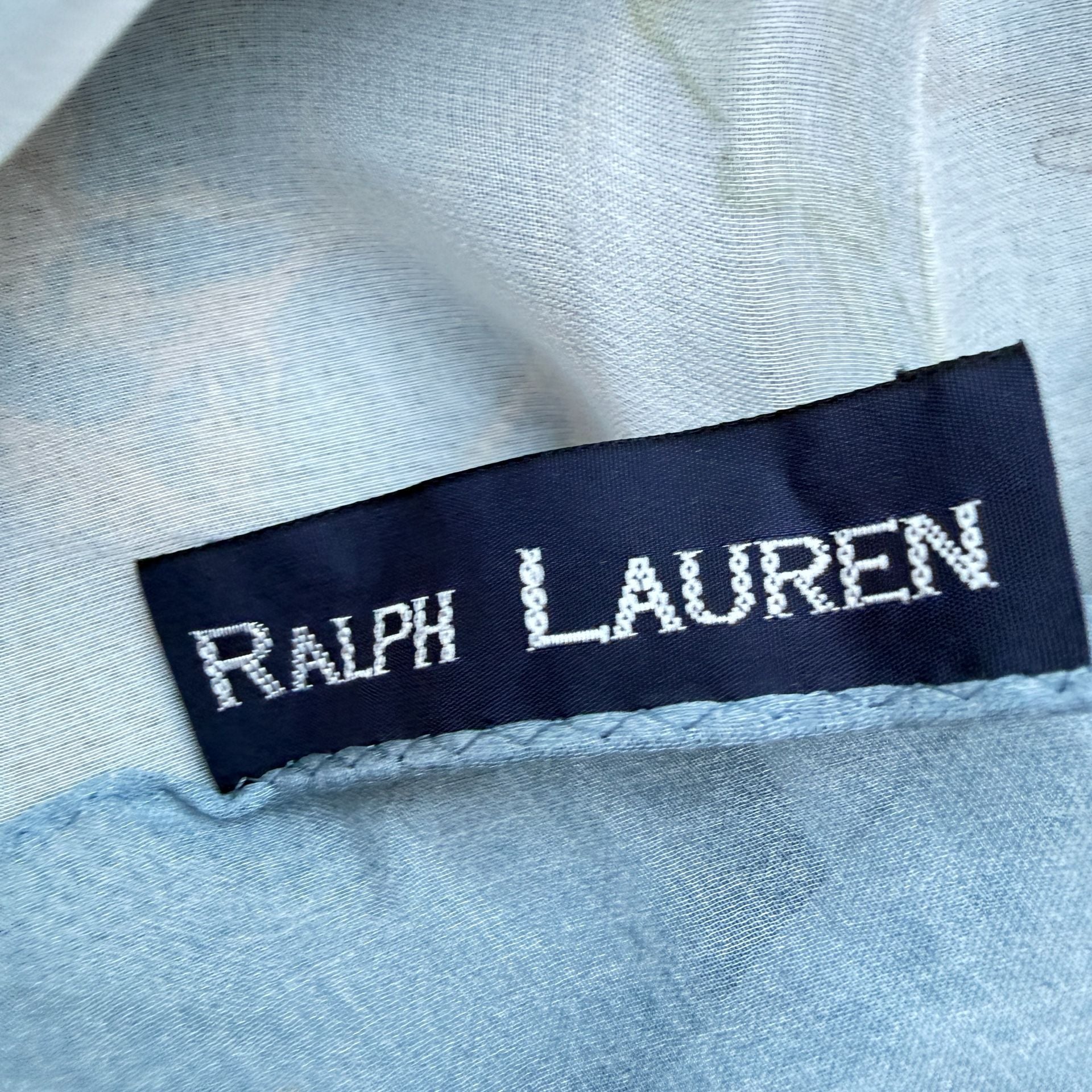 Ralph Lauren 100% Silk Blue Floral Beaded Scarf Wrap Made in Japan 2
