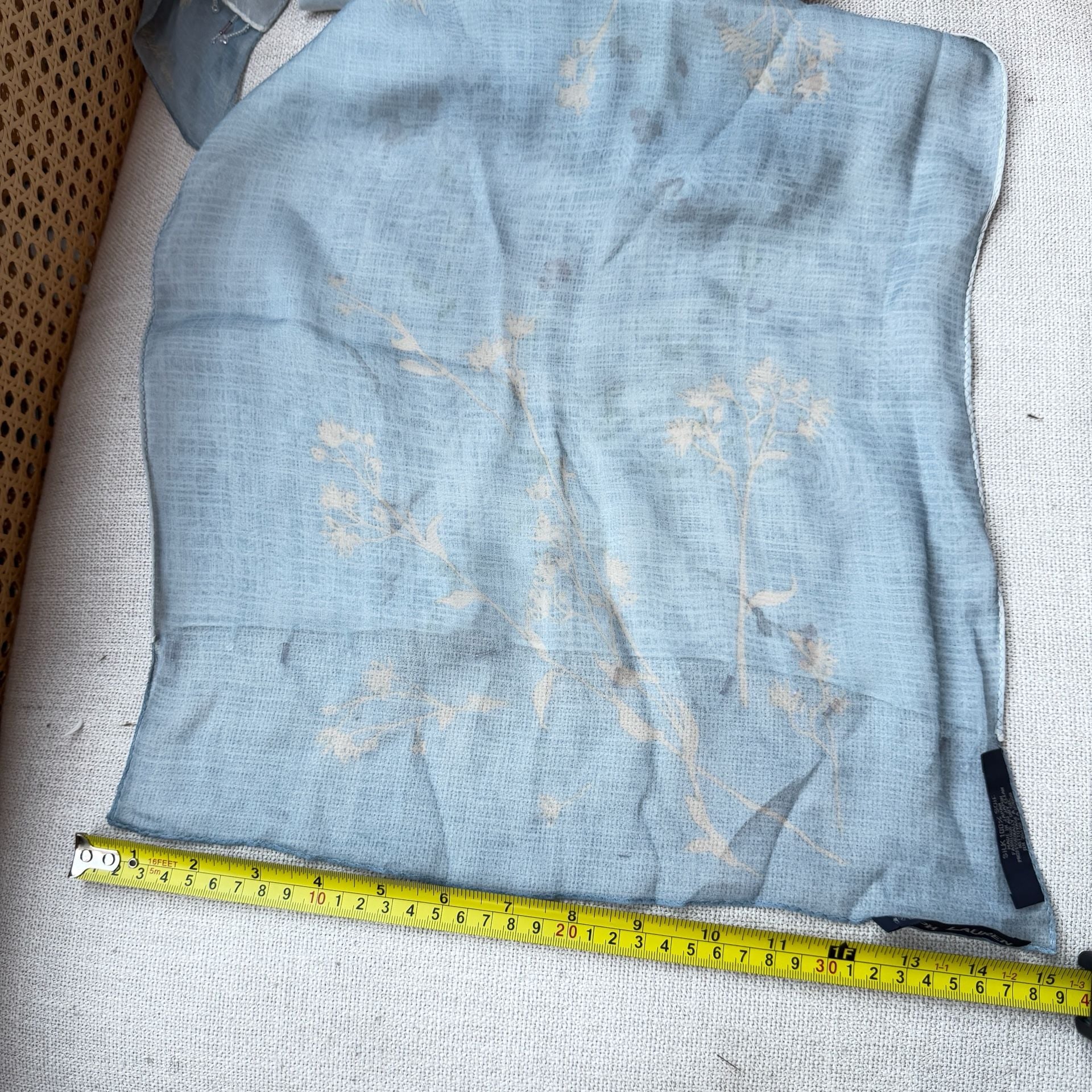 Ralph Lauren 100% Silk Blue Floral Beaded Scarf Wrap Made in Japan 5