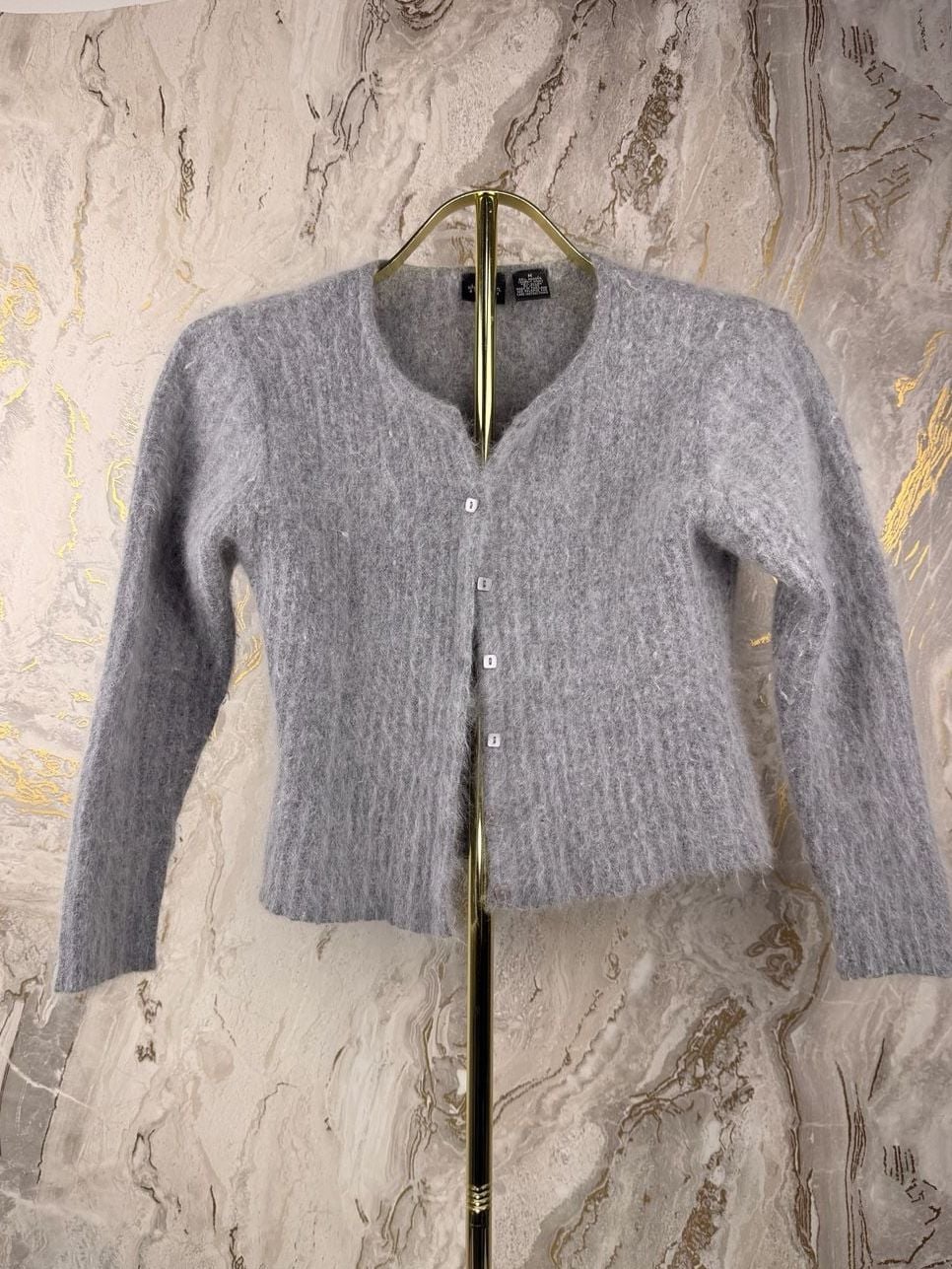 Xhilaration Angora Cardigan Sweater Size M Grey Fuzzy Button Front 2