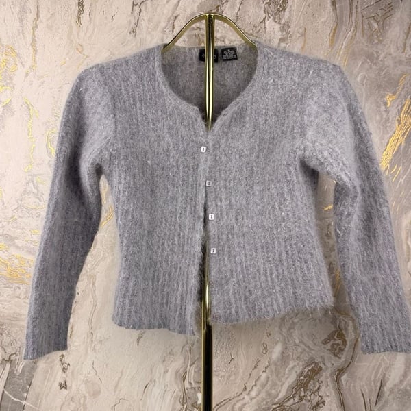 Xhilaration Angora Cardigan Sweater Size M Grey Fuzzy Button Front