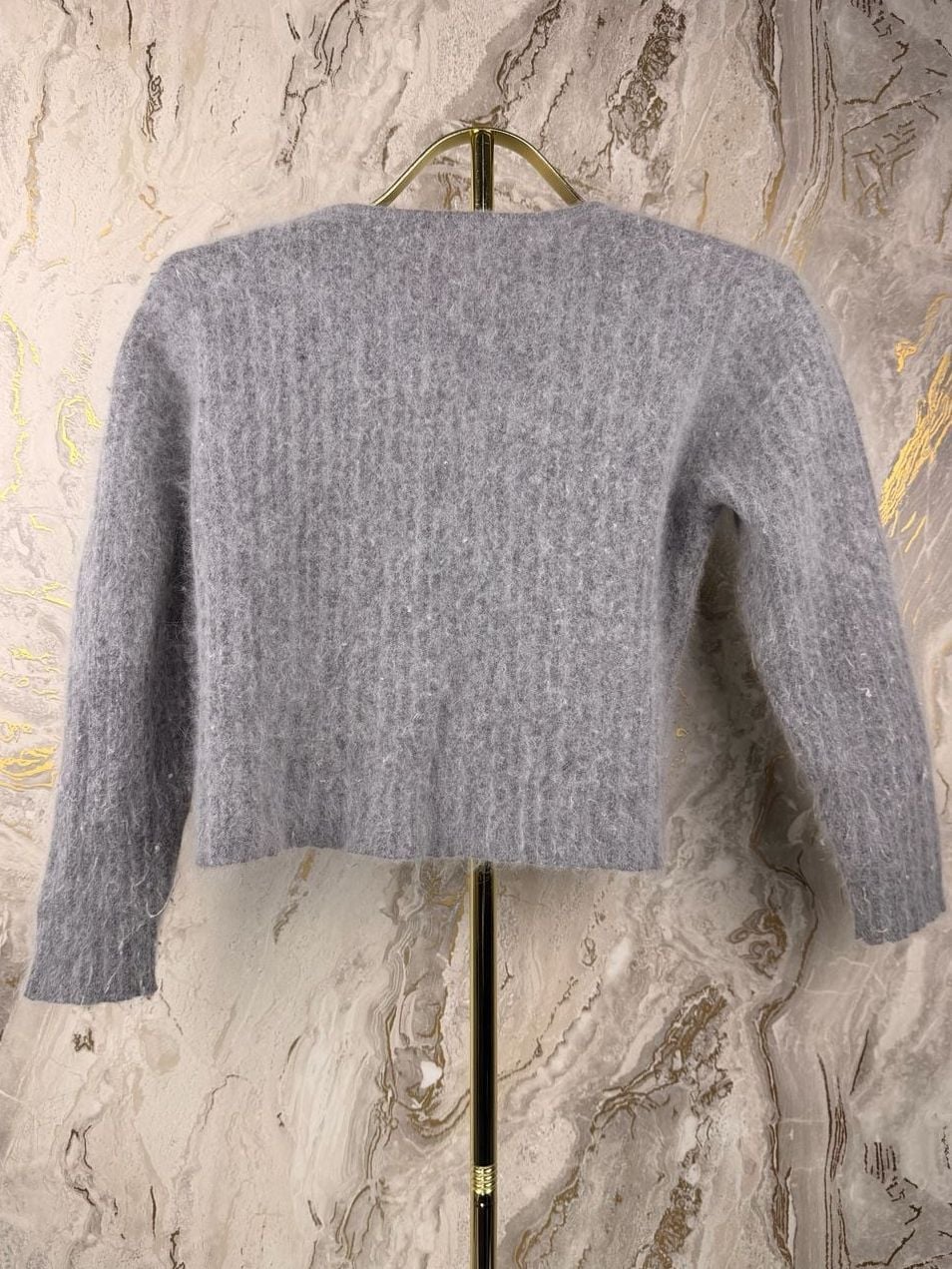 Xhilaration Angora Cardigan Sweater Size M Grey Fuzzy Button Front 3