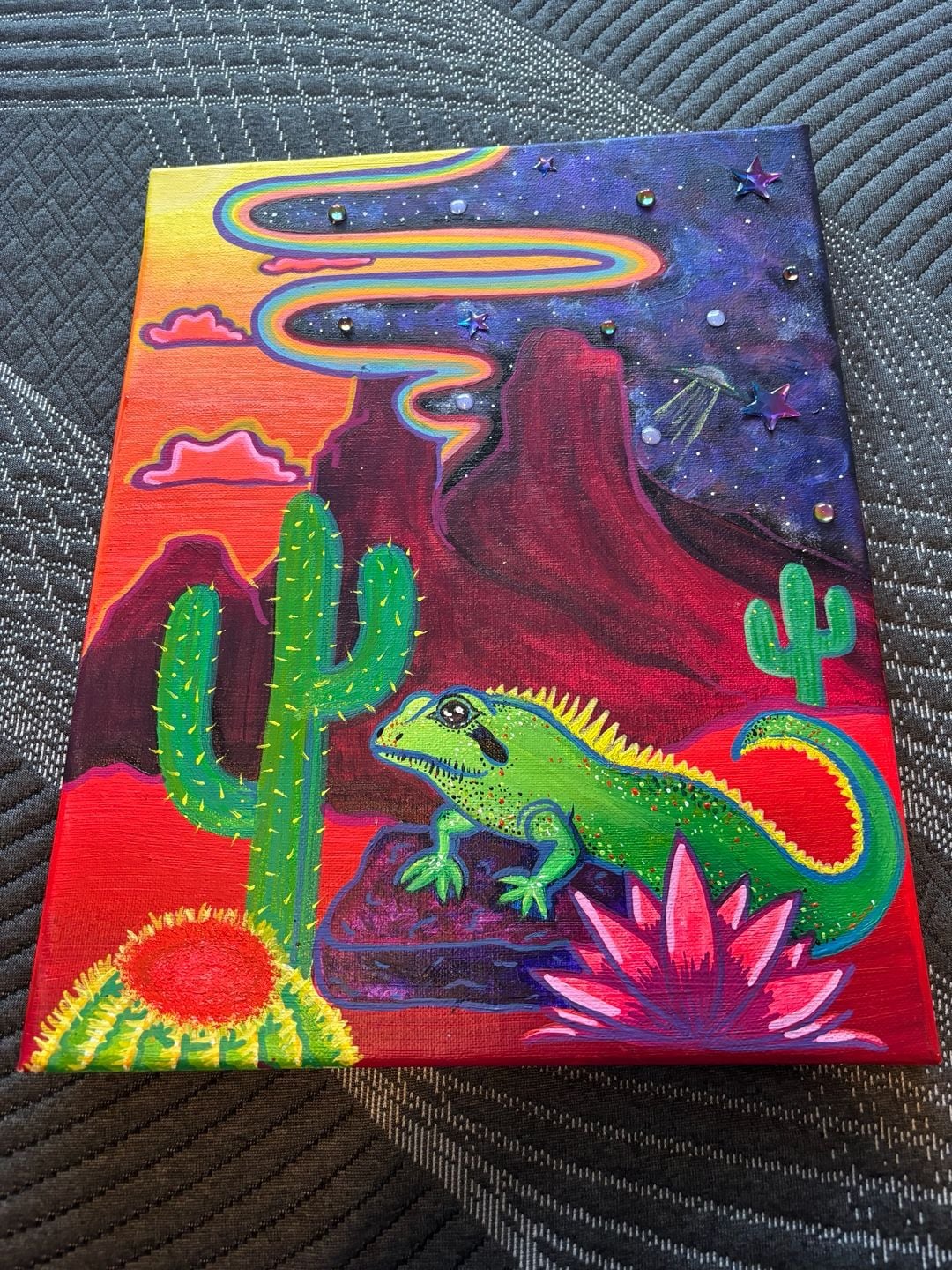 Handmade Psychedelic Desert Lizard Acrylic Painting on Canvas 1