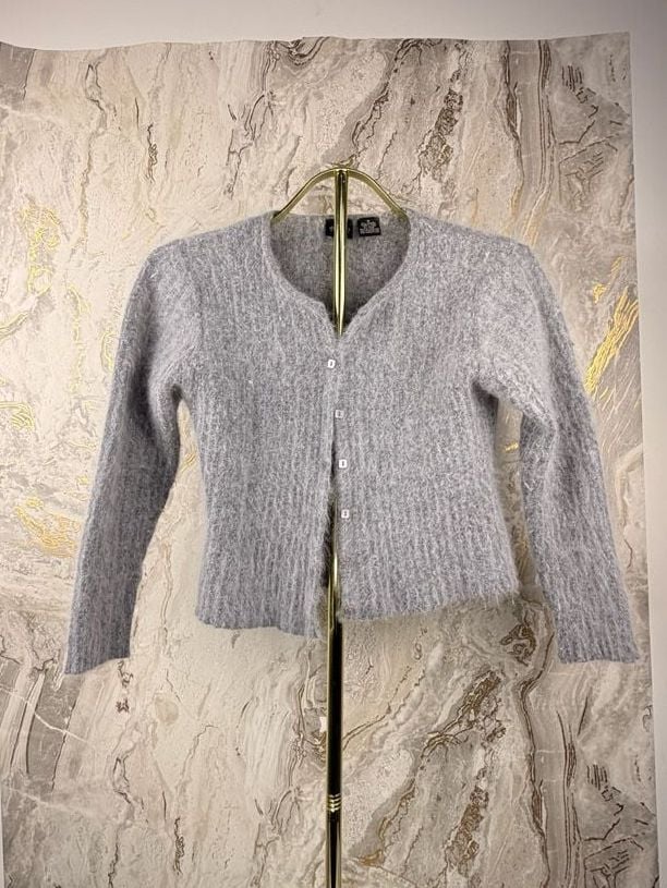 Xhilaration Angora Cardigan Sweater Size M Grey Fuzzy Button Front 9