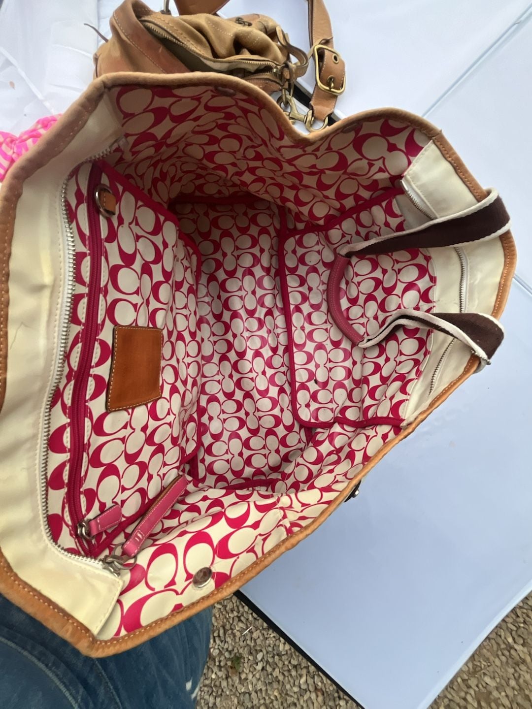 Coach Hamptons Reversible Signature Tote Bag Ivory Pink Y2K b1 7