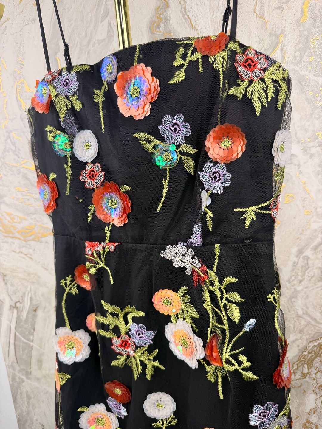 Lulus Blooming Aesthetic Black Floral Embroidered Sequin Mini Dress Size S 5
