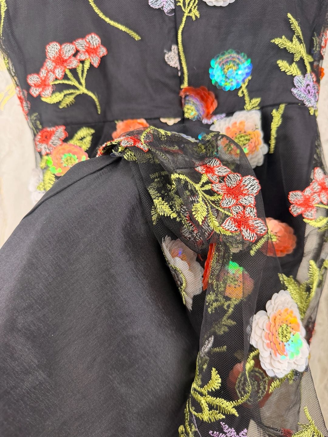 Lulus Blooming Aesthetic Black Floral Embroidered Sequin Mini Dress Size S 8