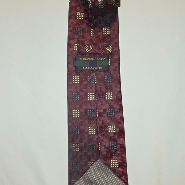 Alexander Julian Colours Necktie Maroon Geometric Silk
