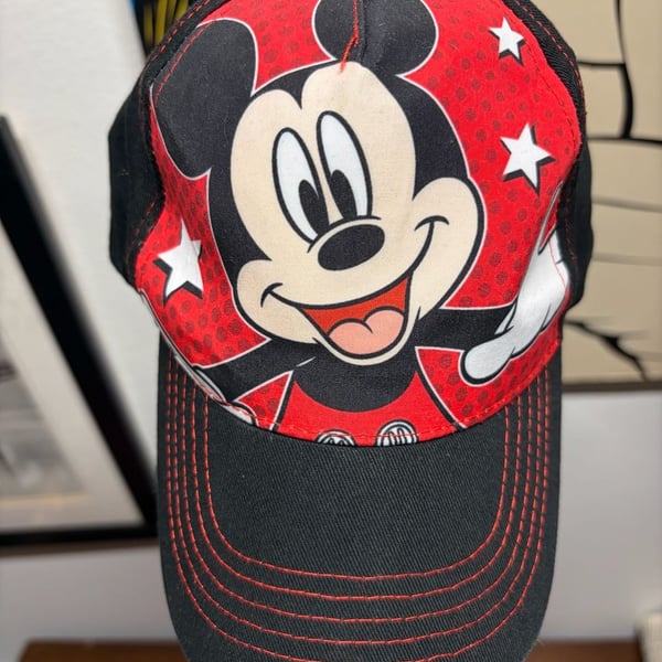 Disney Mickey Mouse Graphic Snapback Hat Red Black Youth OSFM