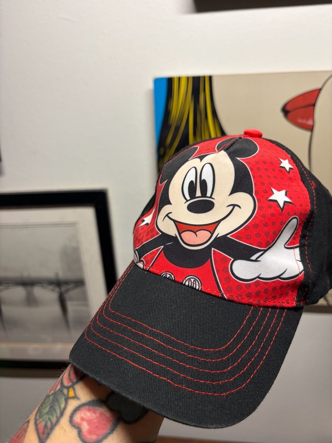 Disney Mickey Mouse Graphic Snapback Hat Red Black Youth OSFM 2