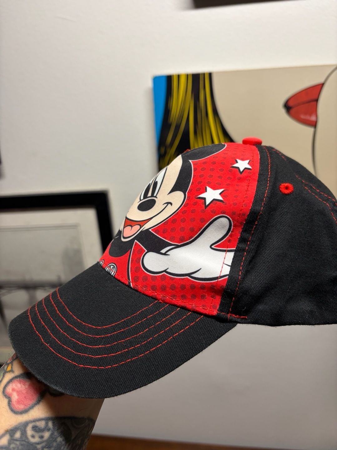 Disney Mickey Mouse Graphic Snapback Hat Red Black Youth OSFM 3