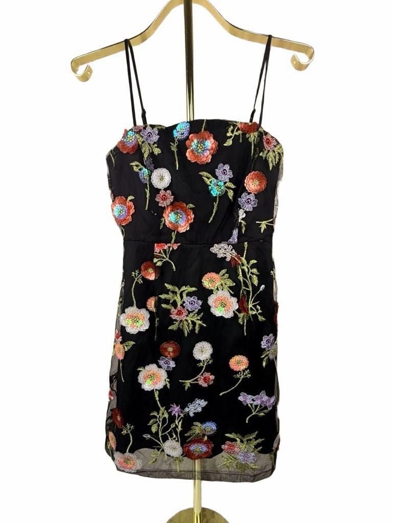 Lulus Blooming Aesthetic Black Floral Embroidered Sequin Mini Dress Size S 2
