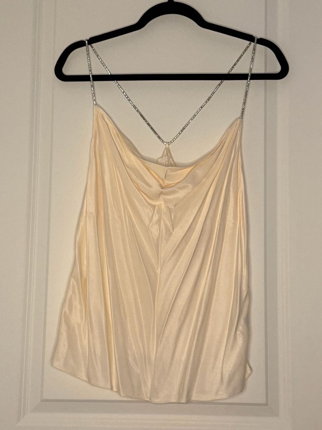 H&M Rhinestone Strap Satin Camisole Top Size M Cream 2
