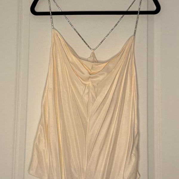 H&M Rhinestone Strap Satin Camisole Top Size M Cream