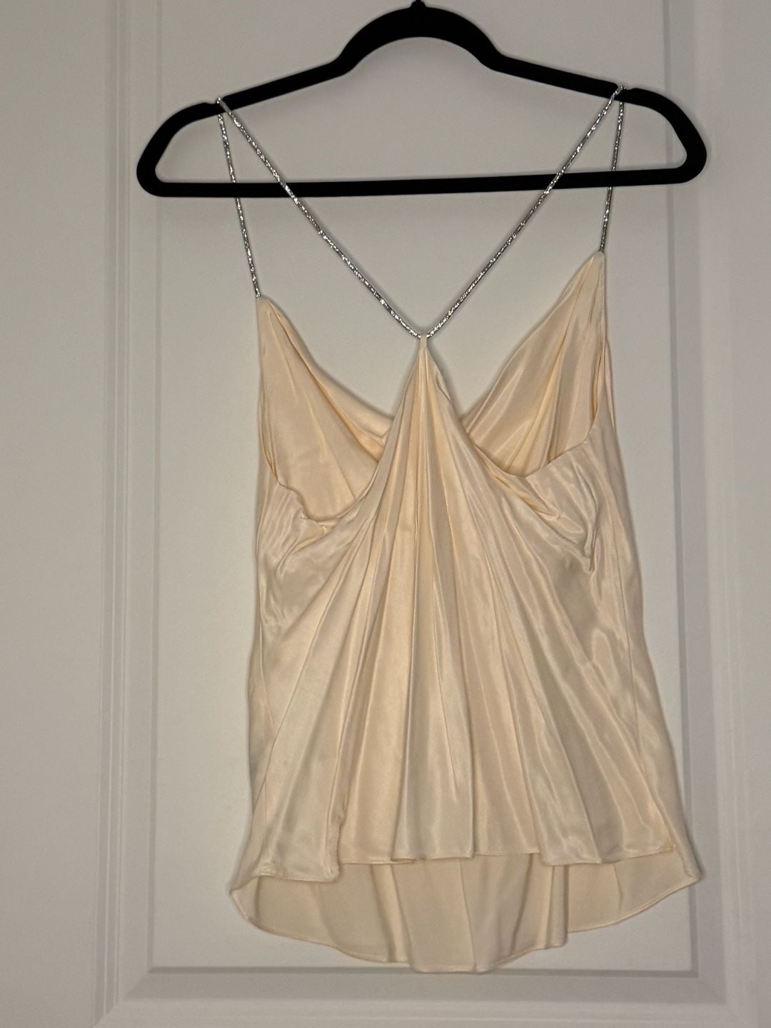 H&M Rhinestone Strap Satin Camisole Top Size M Cream 3