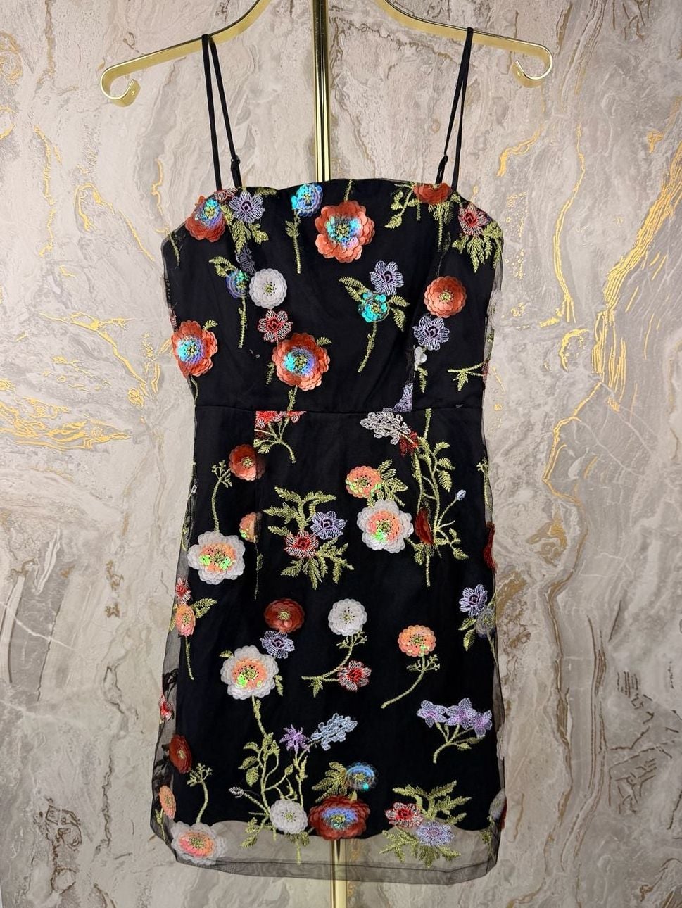Lulus Blooming Aesthetic Black Floral Embroidered Sequin Mini Dress Size S 4