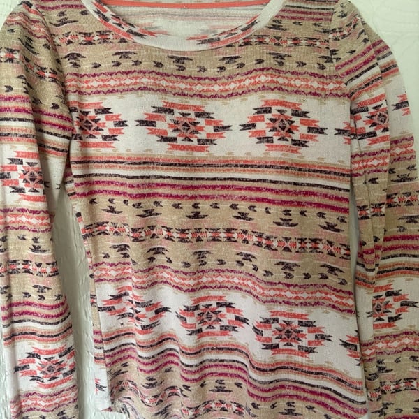 Cotton Emporium Aztec Print Tunic Sweater Medium