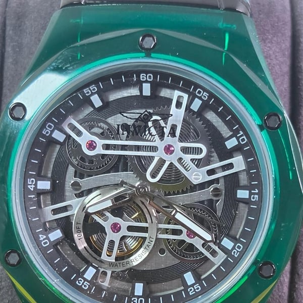 Invicta Speedway Skeleton Green Crystal Transparent Dial Watch 51117