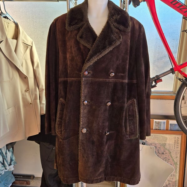 Mighty Mac Suede Coat Brown Faux Shearling Fur Collar