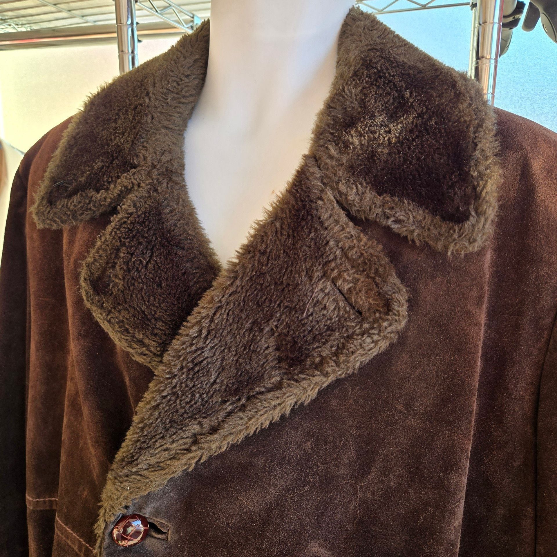 Mighty Mac Suede Coat Brown Faux Shearling Fur Collar 3