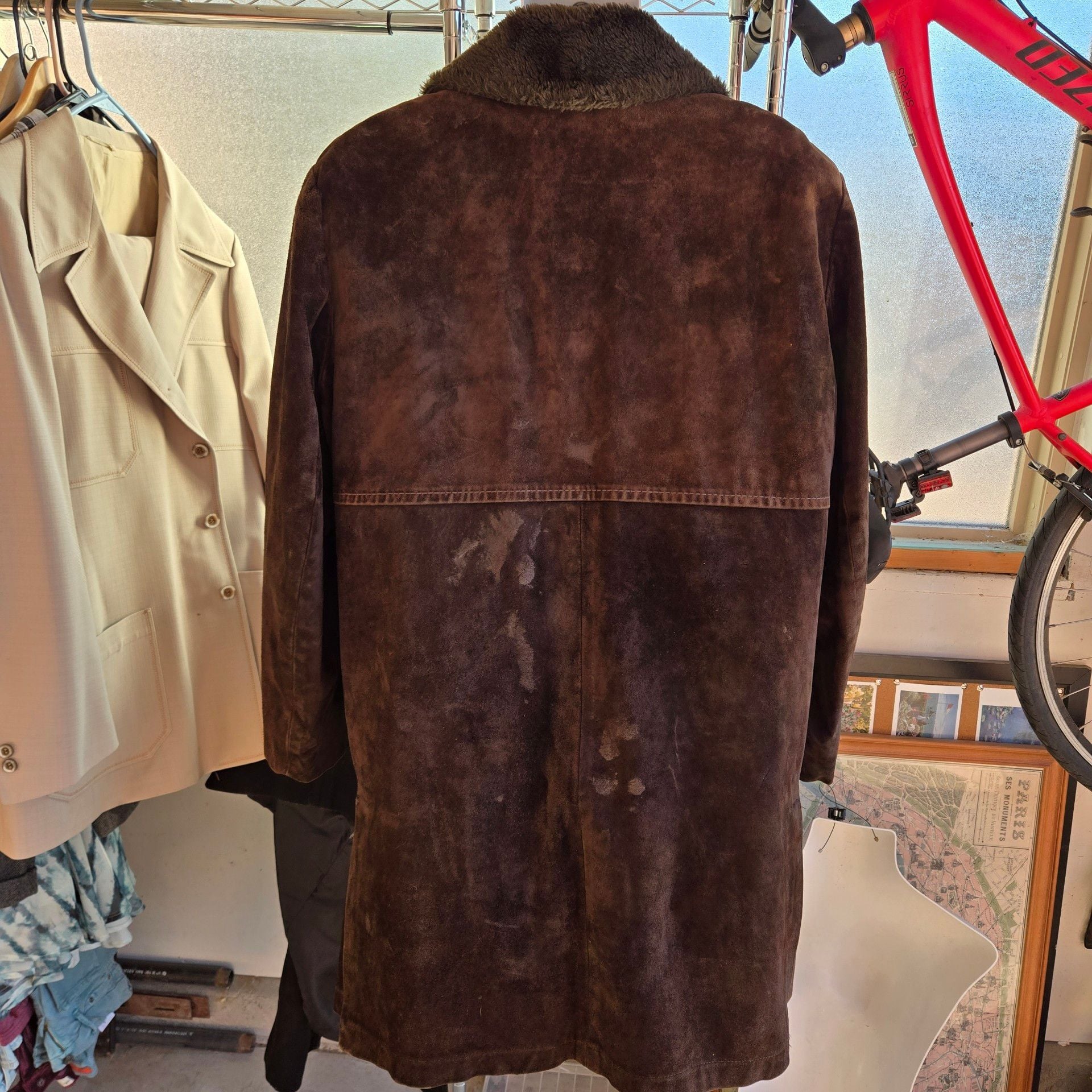 Mighty Mac Suede Coat Brown Faux Shearling Fur Collar 4