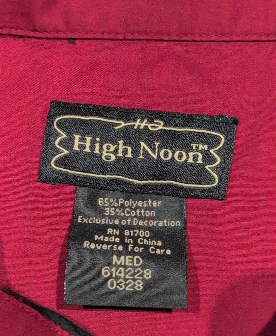High Noon Western Shirt Size Med Red Rose Embroidered Pearl Snap Cowboy 3