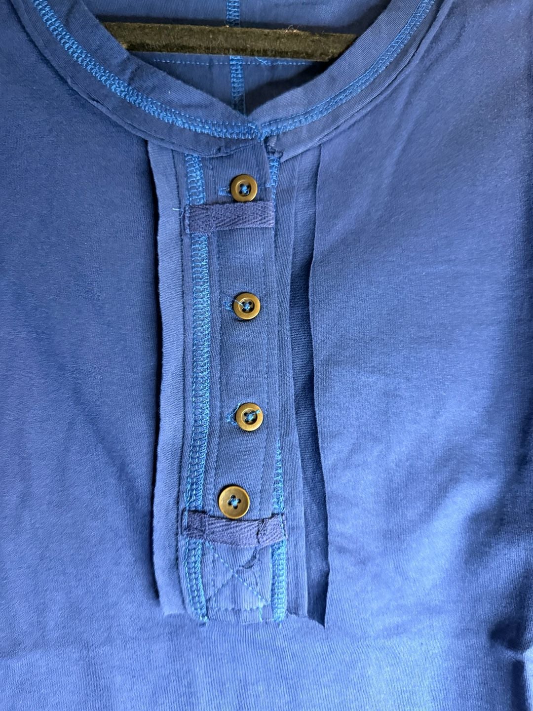 Zenana Henley Shirt Size L Royal Blue Short Sleeve Button Top 3