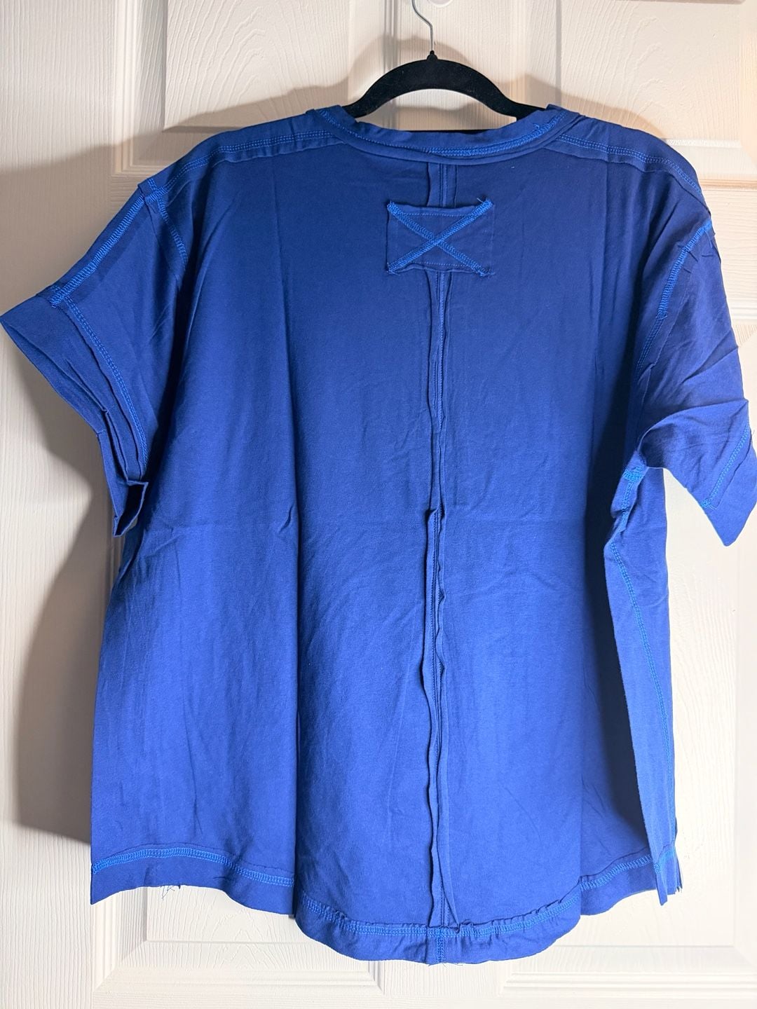 Zenana Henley Shirt Size L Royal Blue Short Sleeve Button Top 5