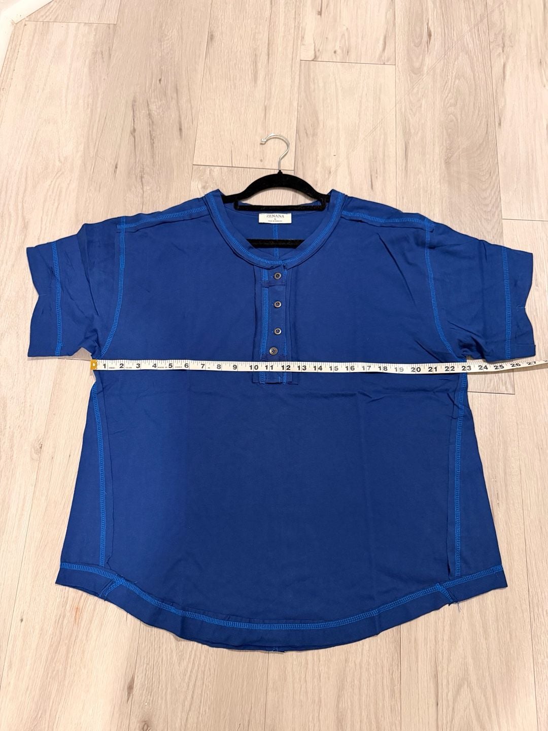 Zenana Henley Shirt Size L Royal Blue Short Sleeve Button Top 7