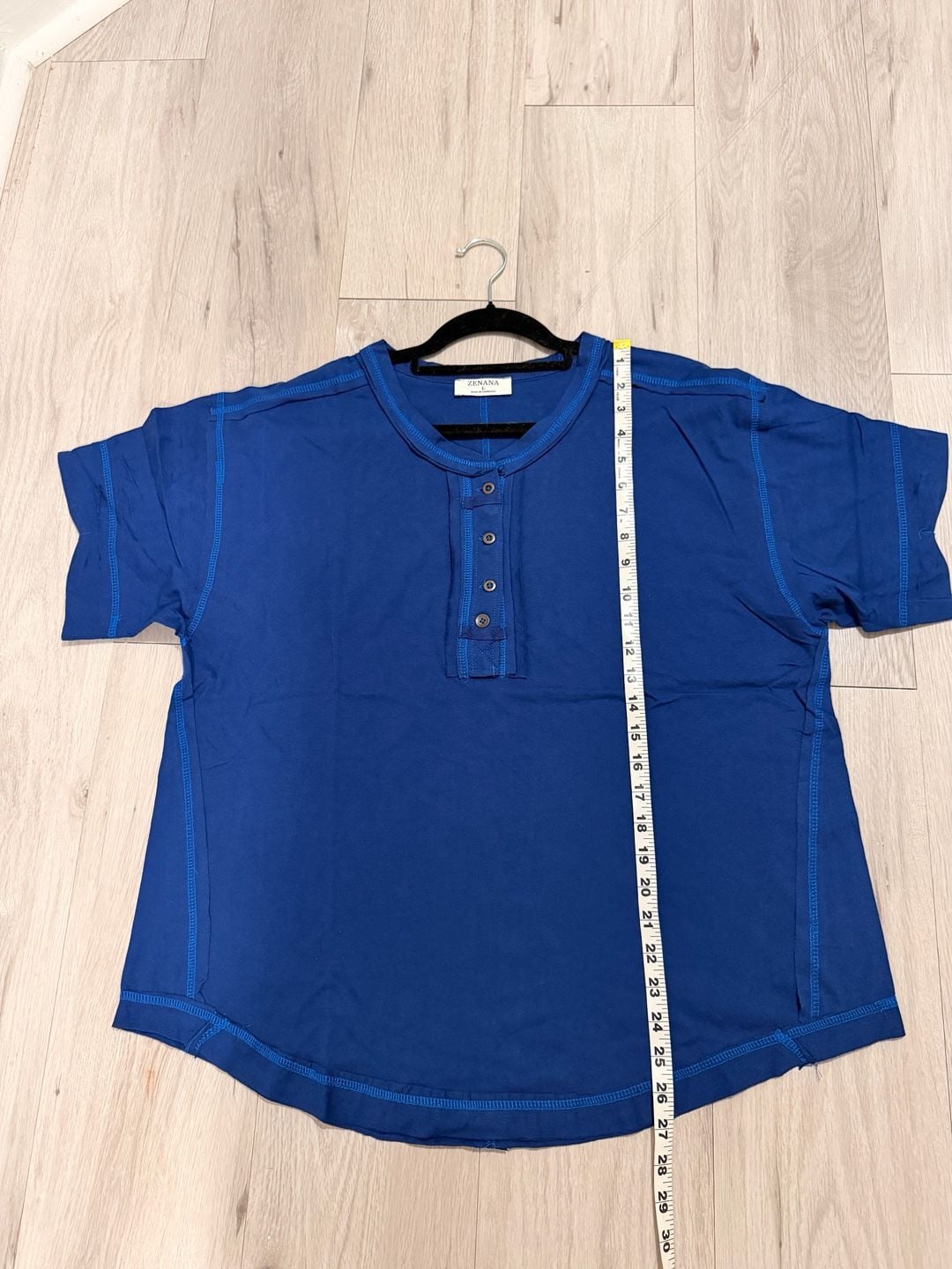 Zenana Henley Shirt Size L Royal Blue Short Sleeve Button Top 8