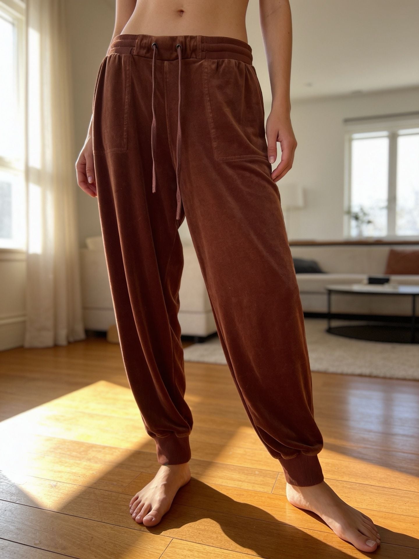 Jane And Delancey Rust Velvet Joggers Brown Large 2