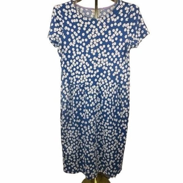 Boden Phoebe Dress Size US 8 tall Blue White Floral Print Jersey Midi