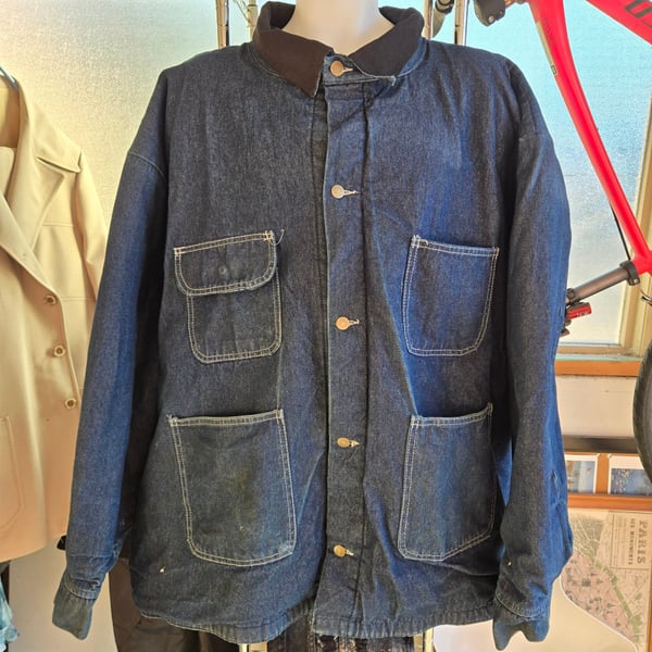 Bob Barker Denim Chore Jacket Size 4XL Blue Cotton Blanket Lined Work Coat