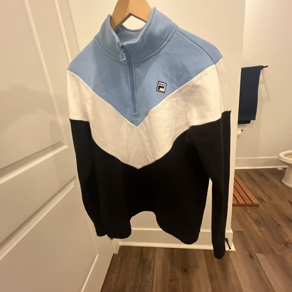 Fila Quarter Zip Sweatshirt Size L Blue White Black Chevron
