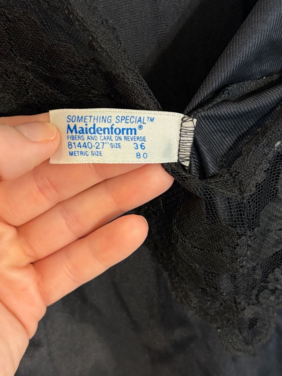 Vintage 80s Maidenform Black Lace Slip Dress Nightgown Lingerie Size 36 USA 3