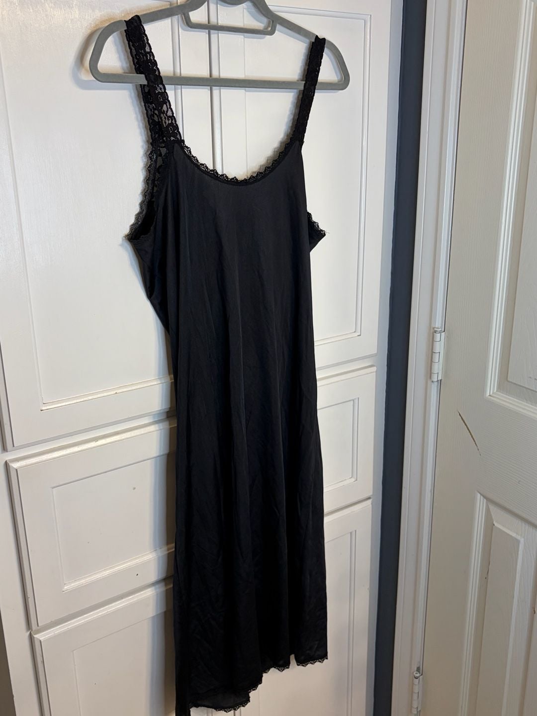 Vintage 80s Maidenform Black Lace Slip Dress Nightgown Lingerie Size 36 USA 7