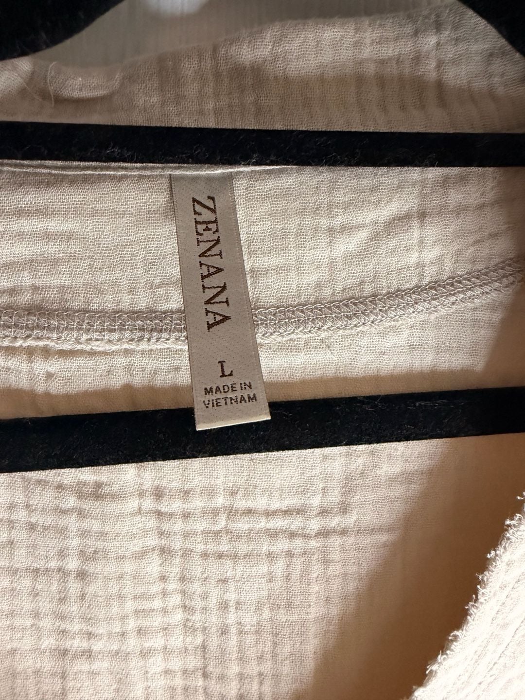 Zenana Double Gauze Short Sleeve Top Size L Beige V-Neck High-Low Tunic 5