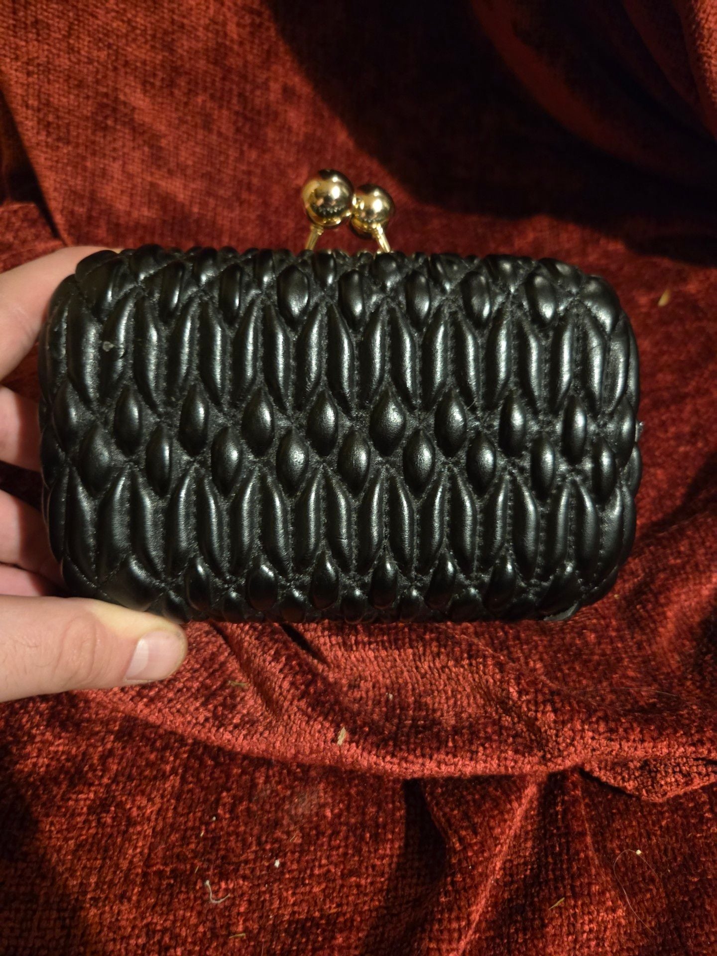 Mistique Quilted Clutch Black Gold Kiss Lock Evening Bag 2