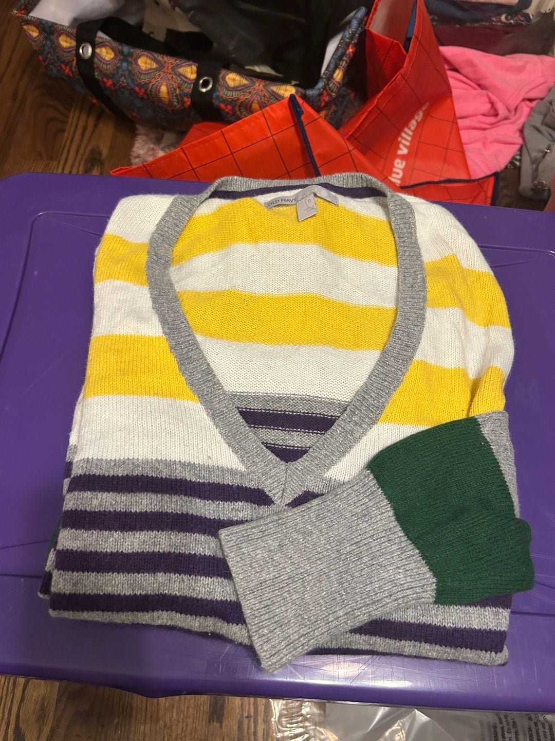 Old Navy V Neck Striped Sweater Size XL Multicolored 1