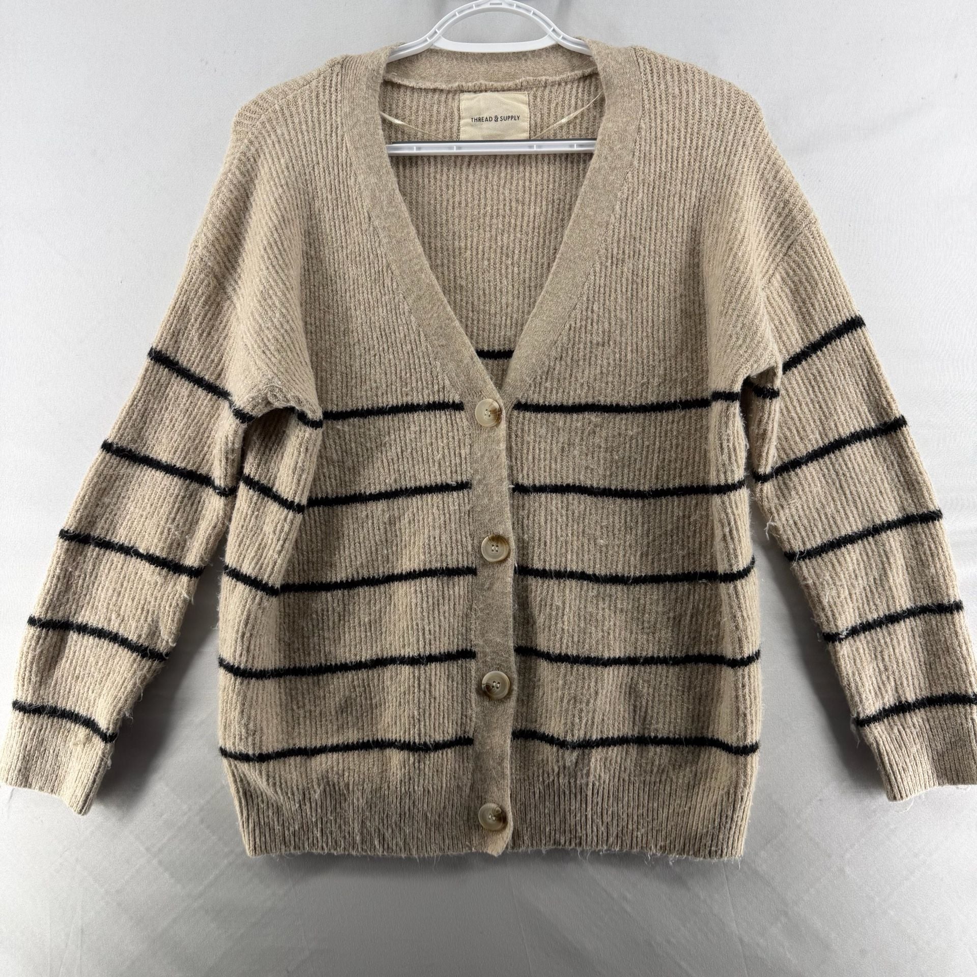 1652 Thread & Supply Striped Button Cardigan MP Beige Black 2